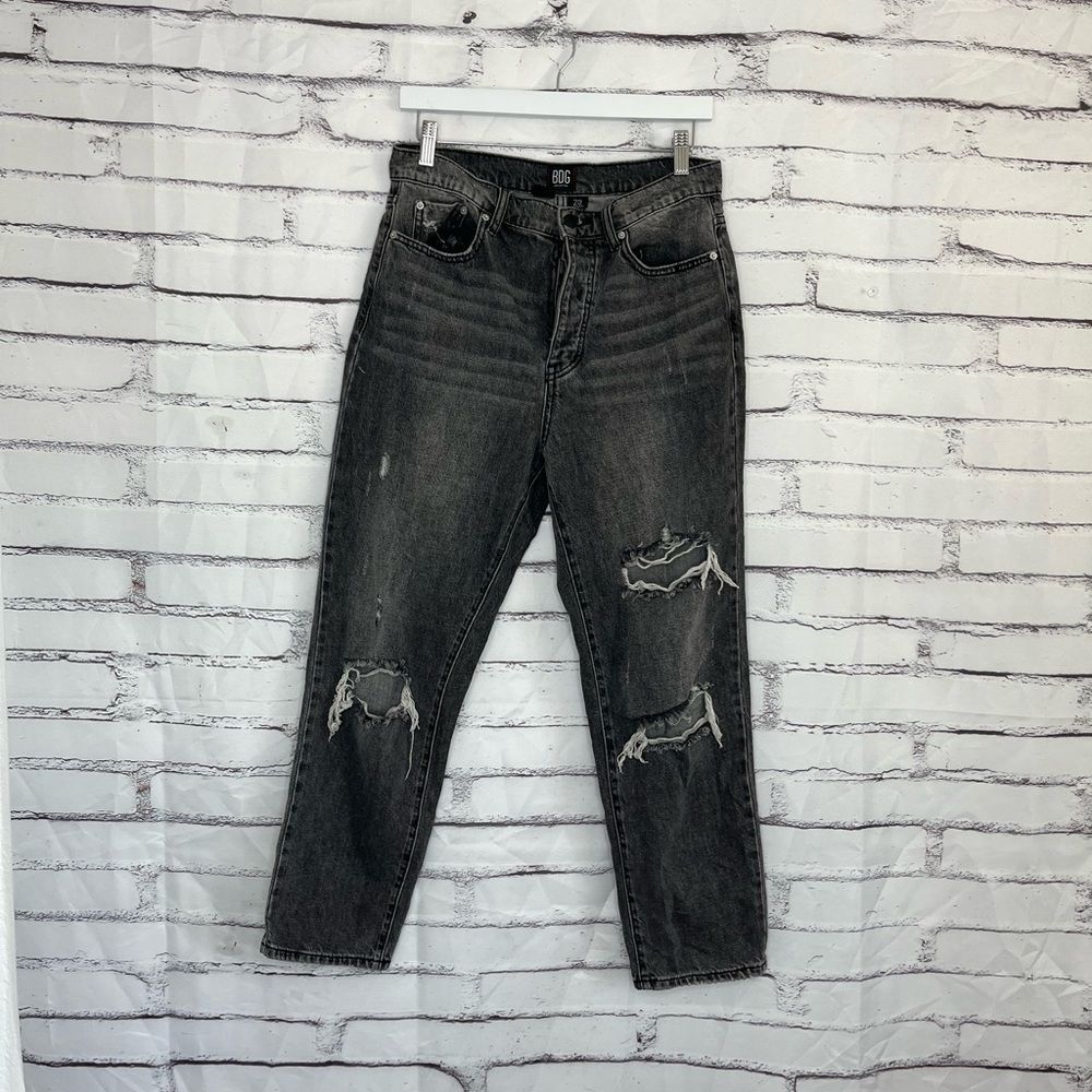 BDG Urban Outfitters Charcoal High Rise Slim Straight Jeans 29X27 Distressed Y2K